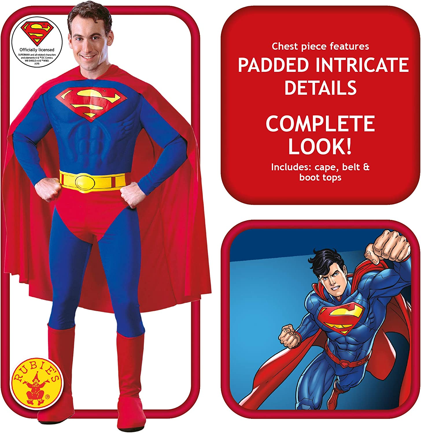 Rubie's Official Superman Deluxe with Muscle Chest, Adult Costume - Large