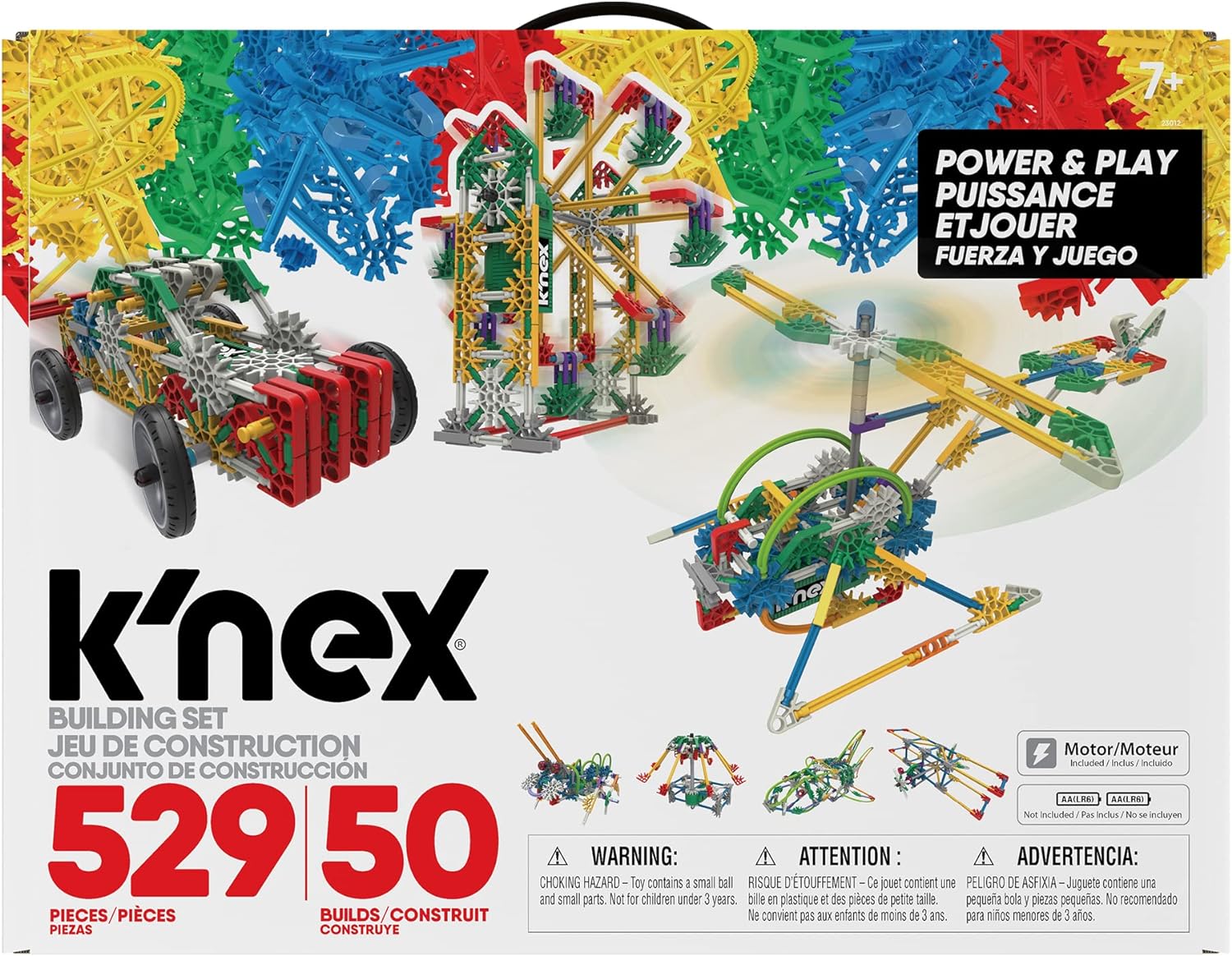 K'NEX | Power and Play Motorised Building Set | Educational Toys for Kids, 529 Piece Stem Learning Kit, Engineering for Kids, Fun and Building Construction Toys Ages 7+ | Basic Fun 23012 Without addit