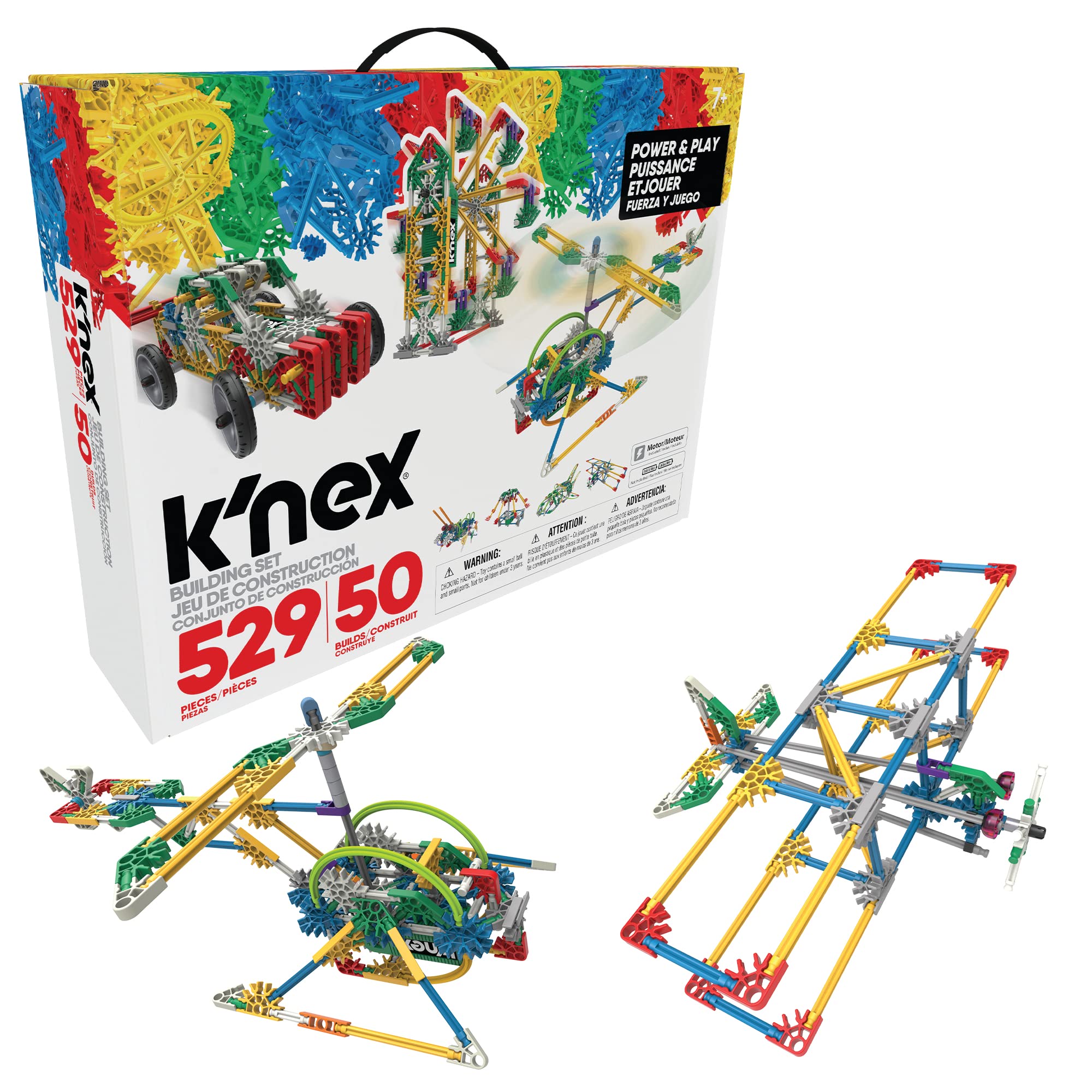 K'NEX | Power and Play Motorised Building Set | Educational Toys for Kids, 529 Piece Stem Learning Kit, Engineering for Kids, Fun and Building Construction Toys Ages 7+ | Basic Fun 23012 Without addit