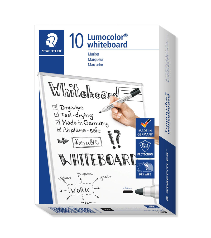 STAEDTLER 351-9 Lumocolor Whiteboard Marker Bullet Tip -Black (Box of 10