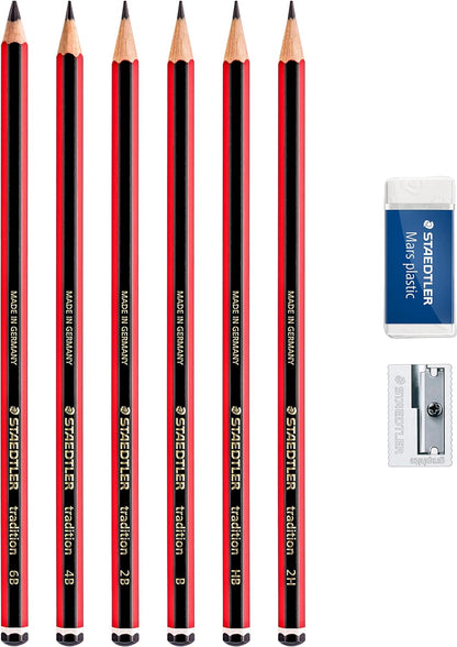 Staedtler 61 110C6 Tradition Sketching Pencil with Mars Plastic Eraser/Metal Sharpener (Pack of 6