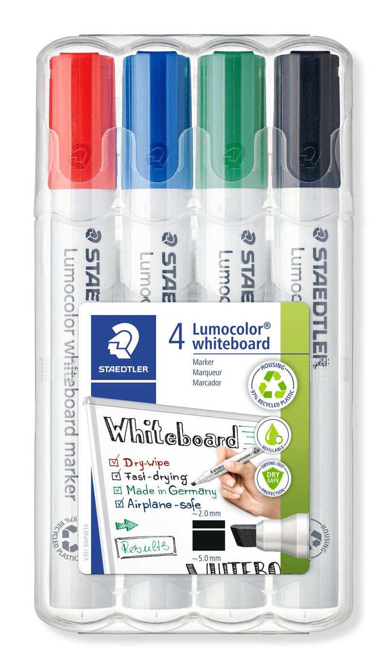 STAEDTLER 351 B WP4 Lumocolor Whiteboard Marker Chisel Tip - Assorted Colours (Pack of 4