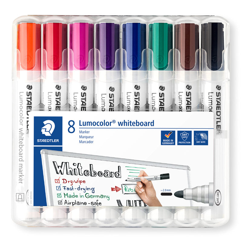 STAEDTLER 351 WP8 Lumocolor Whiteboard Marker Bullet Tip - Assorted Colours (Pack of 8
