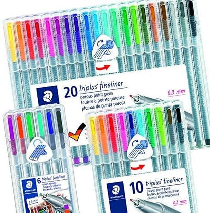 Staedtler 334 SB20 0.3 mm Triplus Fineliner Pen - Assorted Colours (Pack of 20