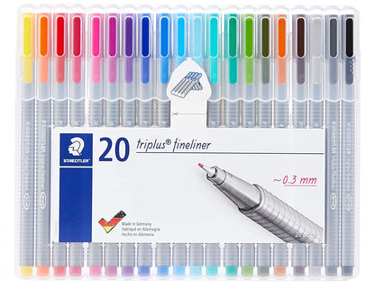 Staedtler 334 SB20 0.3 mm Triplus Fineliner Pen - Assorted Colours (Pack of 20