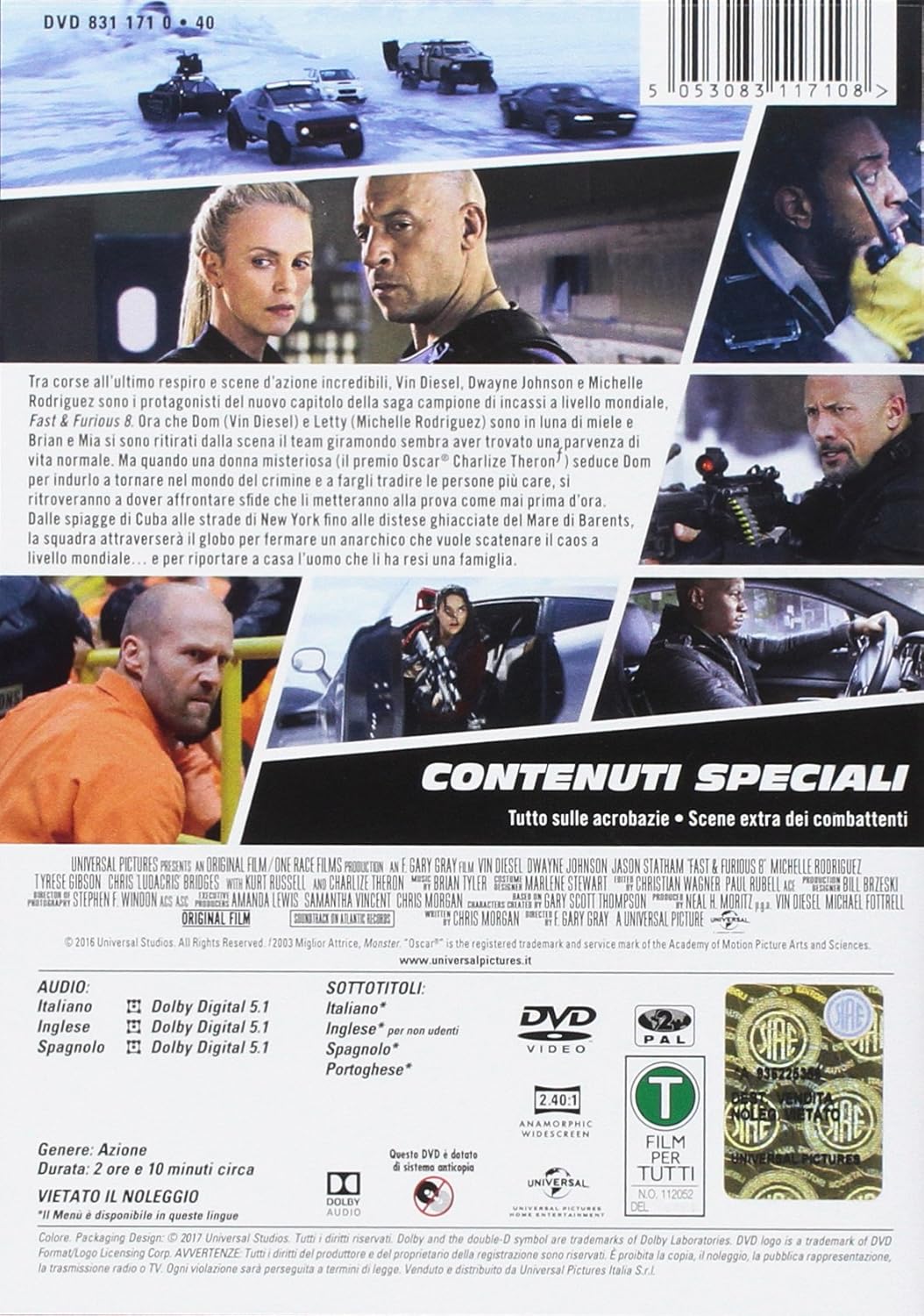 VIN DIESEL - FAST & FURIOUS 8 (1 DVD