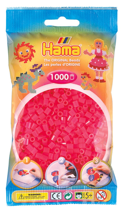Hama Beads Bag | Approx. 1000 Midi Fuse Beads | Mosaic Decoration Arts & Craft for Creative Children Ages 5+ | Neon Fuchsia