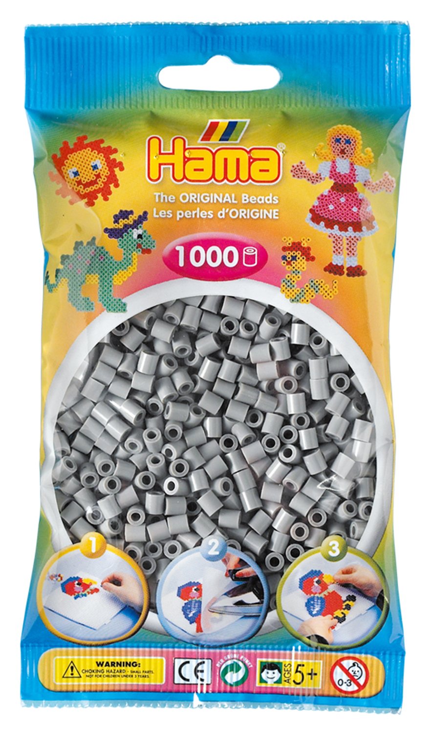 Hama Perlen 207-17 Bügelperlen Beutel mit ca. 1.000 Midi Bastelperlen mit Durchmesser 5 mm in Grau, kreativer Bastelspaß für Groß und Klein grau, Grau