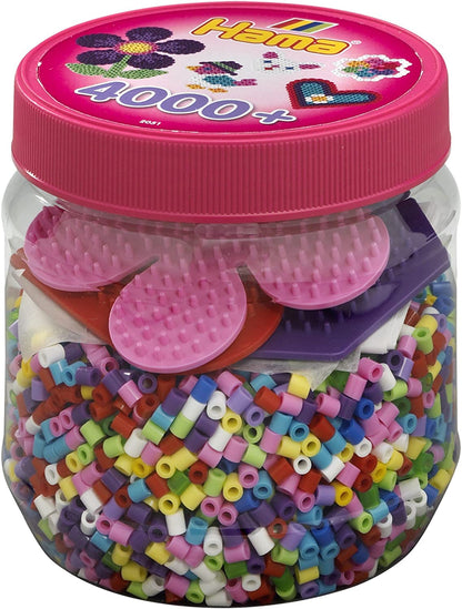 Hama 10.2051 2051 Heart 4,000 Beads & 3 Pegboards in Pink Tub, Multicolour, STK