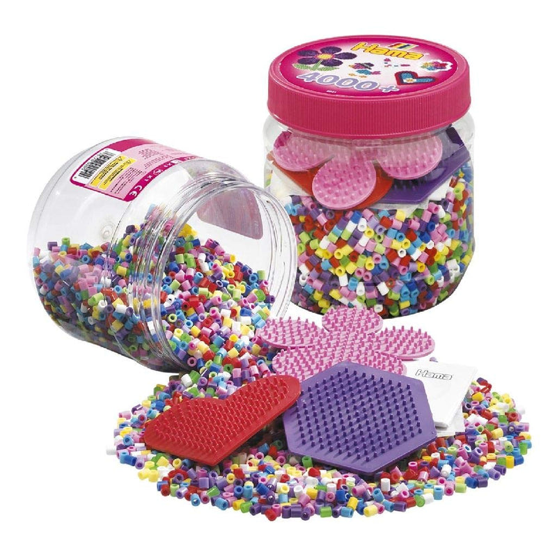 Hama 10.2051 2051 Heart 4,000 Beads & 3 Pegboards in Pink Tub, Multicolour, STK