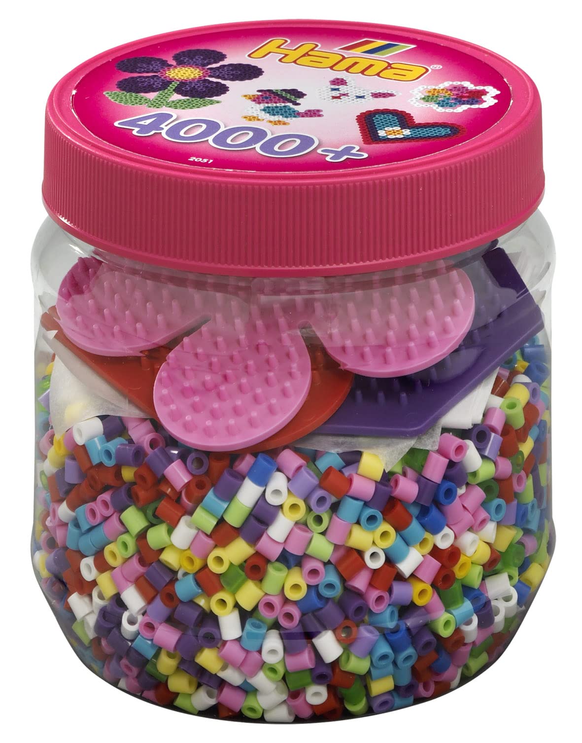Hama 10.2051 2051 Heart 4,000 Beads & 3 Pegboards in Pink Tub, Multicolour, STK