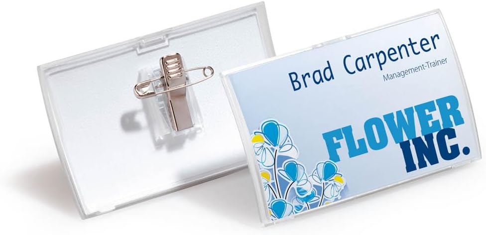 Durable Click Fold Name Badge 54 x 90 mm with Combi Clip Transparent | Pack of 25 | Ideal for Events and Visitor Management