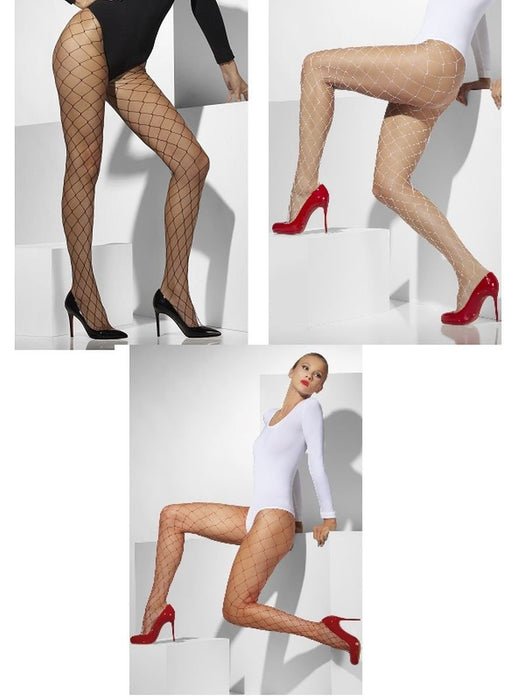 Smiffys Diamond Net Tights, Red , Fever Hosiery Fancy Dress, Fever Dress Up Accessories