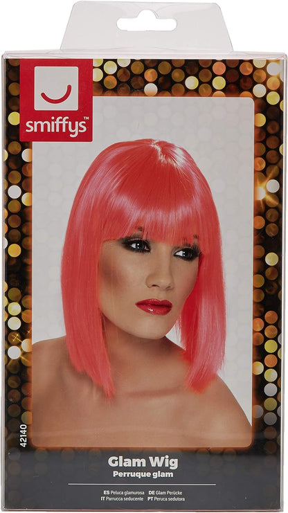 Smiffys Glam Wig, Neon Pink