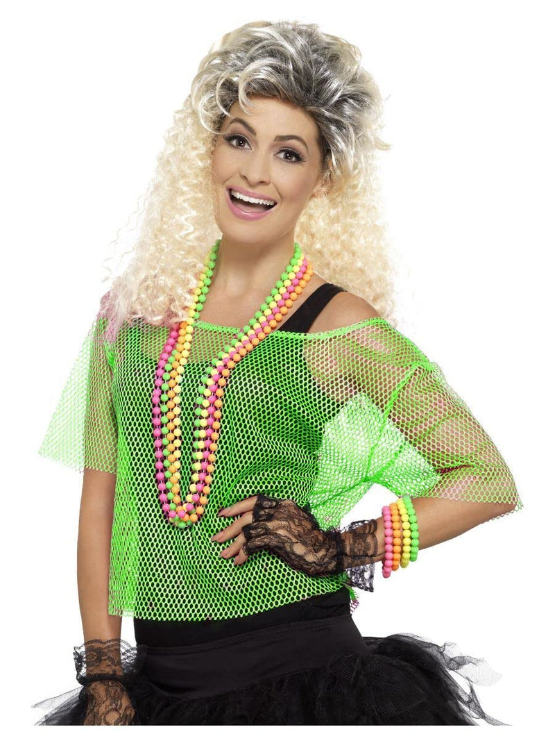 Smiffys Fishnet Top, Neon Green (Size S-M)