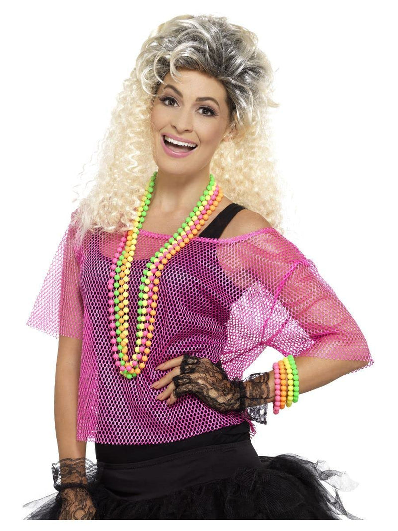 Smiffys Fishnet Top, Neon Pink (Size L-X1)