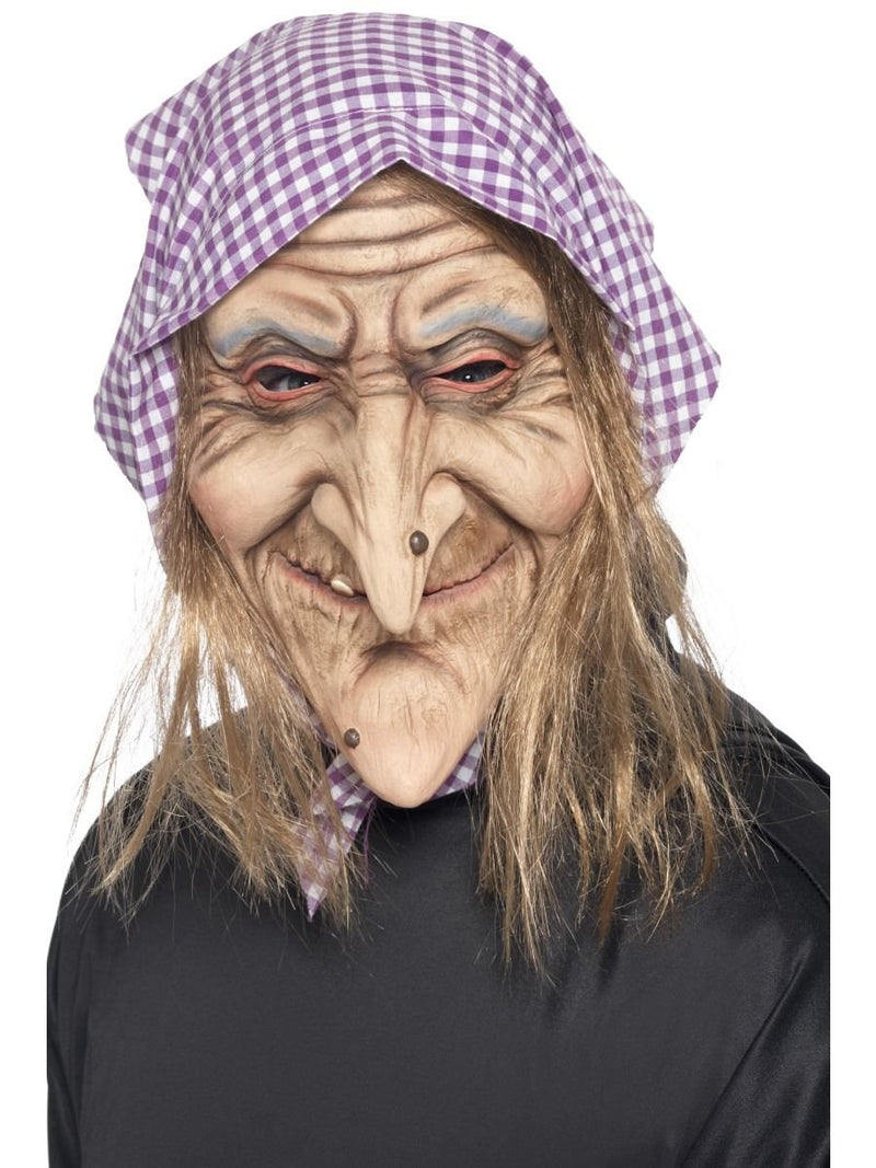 Smiffy's Mask "Old Witch" with Hair and Headscarf, Latex