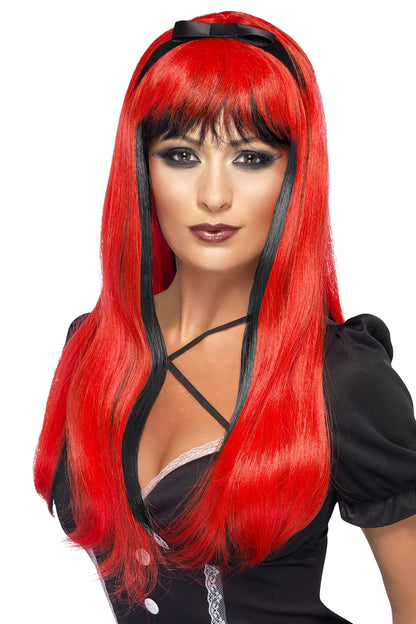 Smiffys Bewitching Wig, Red & Black