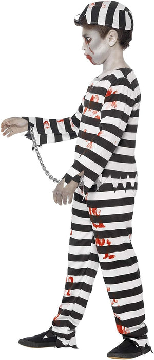 Smiffys Zombie Convict Costume, Black & White with Trousers, Top, Hat & Wrist Cuffs, Halloween Child Fancy Dress, Halloween Dress Up Costumes