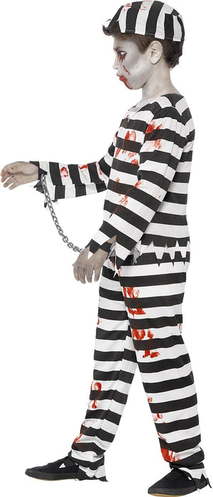 Smiffys Zombie Convict Costume, Black & White with Trousers, Top, Hat & Wrist Cuffs, Halloween Child Fancy Dress, Halloween Dress Up Costumes