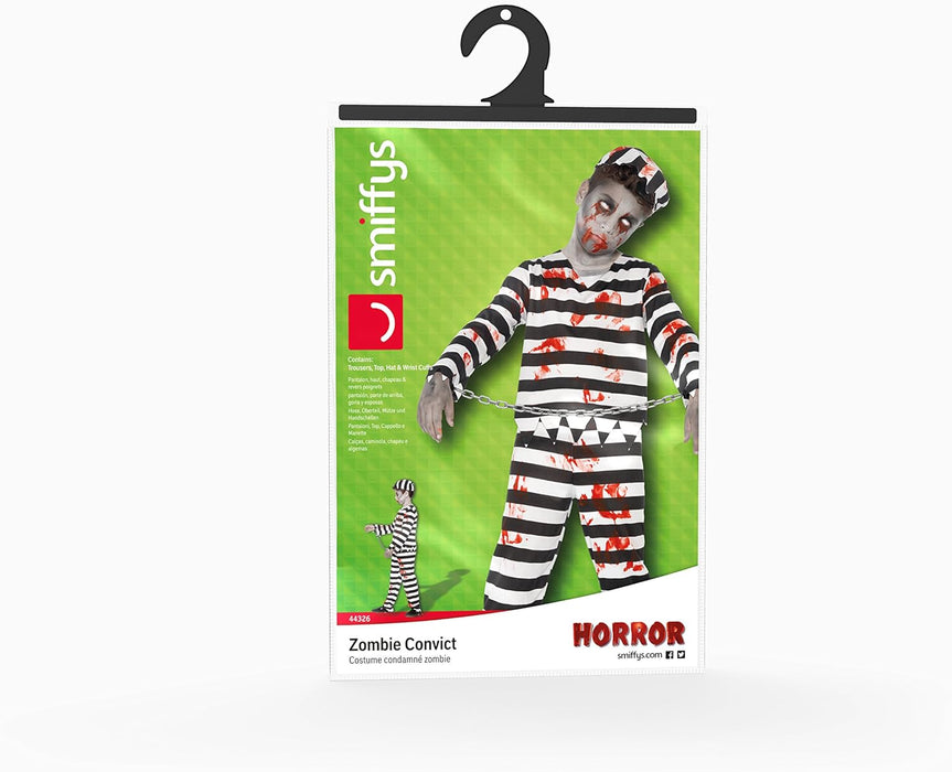 Smiffys Zombie Convict Costume, Black & White with Trousers, Top, Hat & Wrist Cuffs, Halloween Child Fancy Dress, Halloween Dress Up Costumes