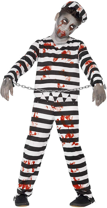 Smiffys Zombie Convict Costume, Black & White with Trousers, Top, Hat & Wrist Cuffs, Halloween Child Fancy Dress, Halloween Dress Up Costumes