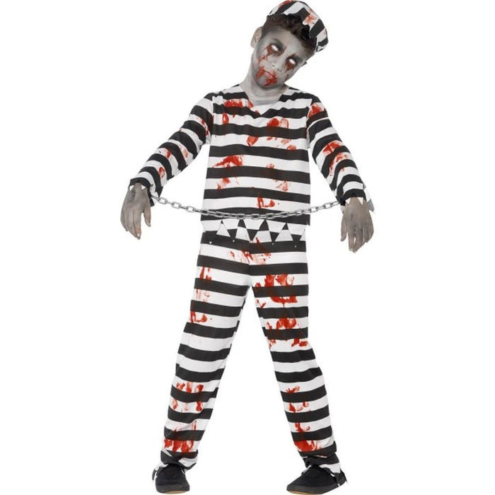 Smiffys Zombie Convict Costume, Black & White with Trousers, Top, Hat & Wrist Cuffs, Halloween Child Fancy Dress, Halloween Dress Up Costumes