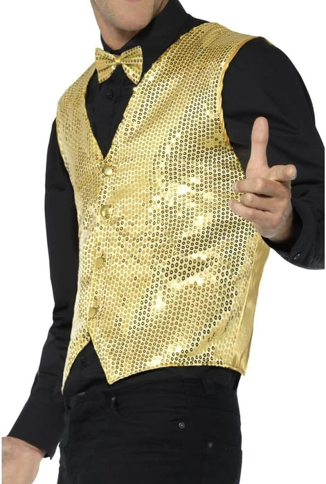 Smiffys Sequin Waistcoat, Gold , Party & Carnival Fancy Dress, Party Dress Up Costumes