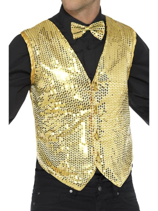 Smiffys Sequin Waistcoat, Gold , Party & Carnival Fancy Dress, Party Dress Up Costumes