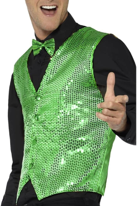 Smiffys Sequin Waistcoat, Green , Party & Carnival Fancy Dress, Party Dress Up Costumes