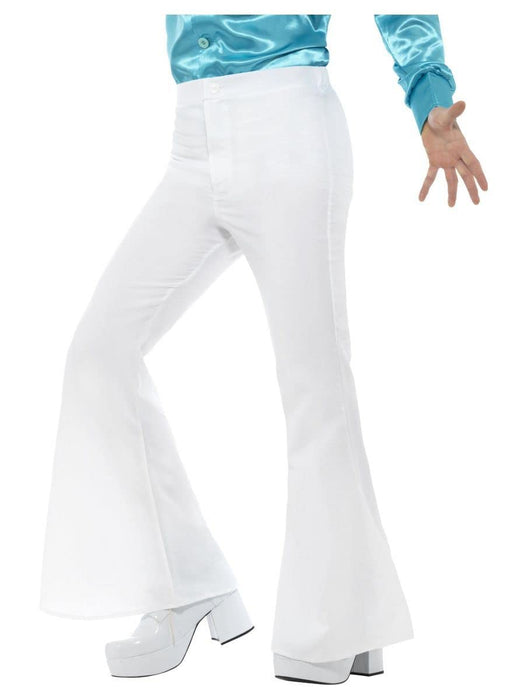 Smiffys Flared Trousers, Mens, White , 1960's Groovy Fancy Dress, 1960s Dress Up Costumes