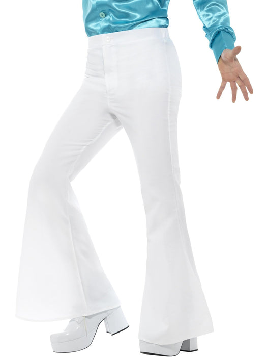 Smiffys Flared Trousers, Mens, White , 1960's Groovy Fancy Dress, 1960s Dress Up Costumes