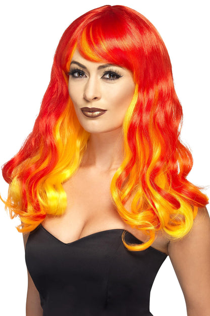 Smiffys Ombre Devil Flame Wig, Red & Orange