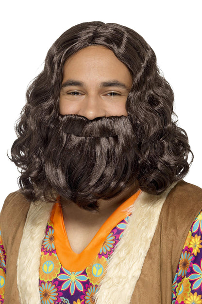 Smiffys Hippie/Jesus Wig & Beard Set, Brown