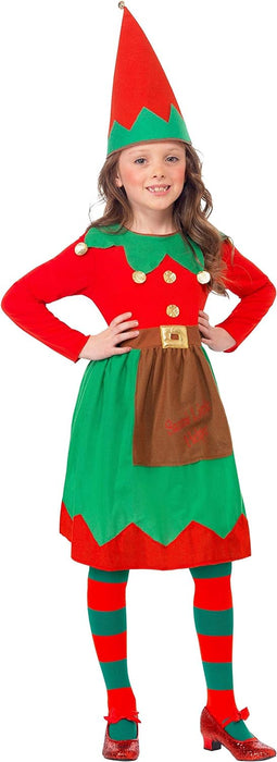Smiffys Santa's Little Helper Costume, Red & Green with Dress & Hat, Christmas Children's Fancy Dress, Elf Dress Up Costumes