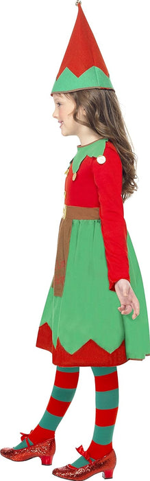 Smiffys Santa's Little Helper Costume, Red & Green with Dress & Hat, Christmas Children's Fancy Dress, Elf Dress Up Costumes