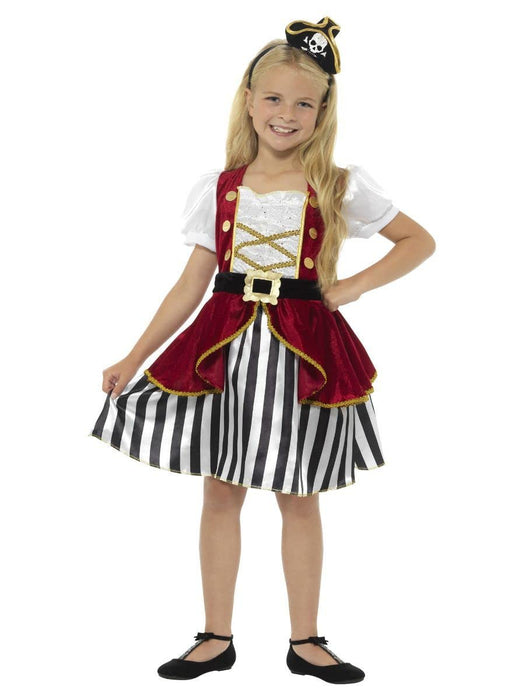 Smiffys Deluxe Pirate Girl Costume, Red & Black with Dress & Hat, Girls Fancy Dress, Pirate Dress Up Costumes