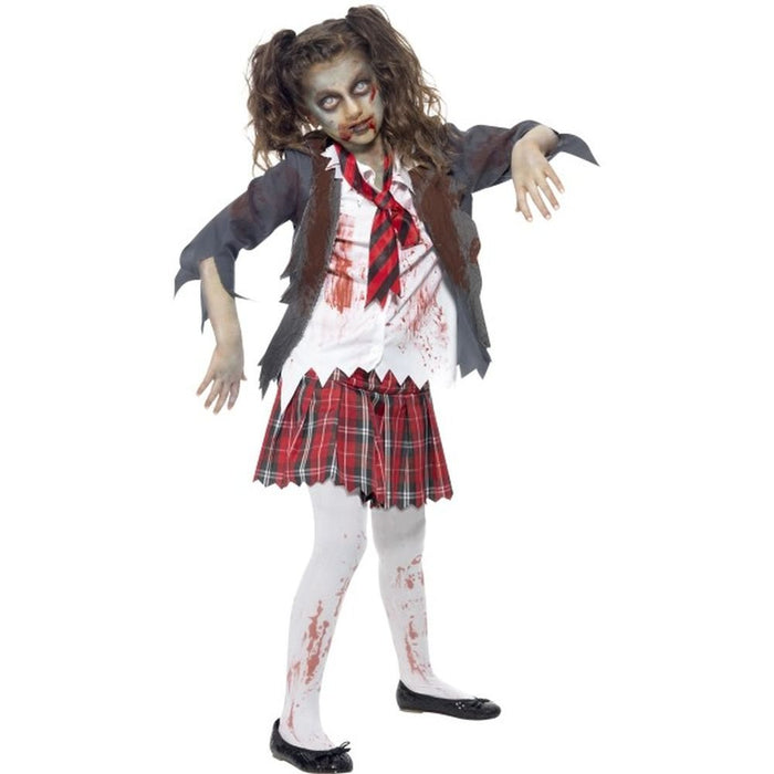 Girls Zombie School Girl Halloween Scary Fancy Dress Costume Outfit