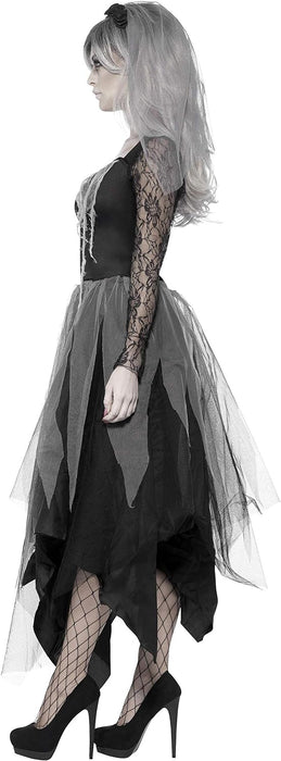 Smiffys Graveyard Bride Costume, Black with Dress & Rose Veil, Halloween Adult Fancy Dress, Adult Dress Up Costumes