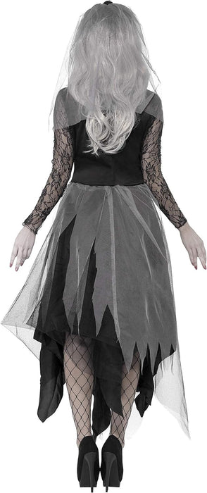 Smiffys Graveyard Bride Costume, Black with Dress & Rose Veil, Halloween Adult Fancy Dress, Adult Dress Up Costumes