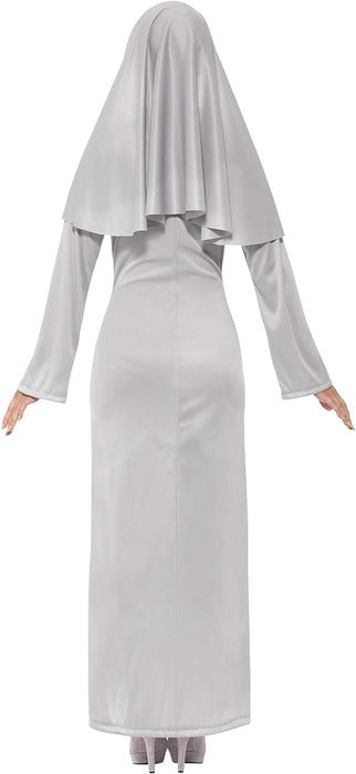 Smiffys Gothic Nun Costume, Grey with Dress & Headpiece, Halloween Adult Fancy Dress, Nun Dress Up Costumes