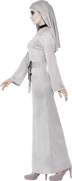 Smiffys Gothic Nun Costume, Grey with Dress & Headpiece, Halloween Adult Fancy Dress, Nun Dress Up Costumes