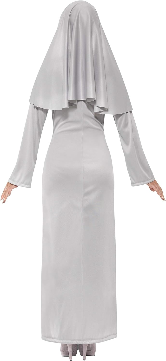 Smiffys Gothic Nun Costume, Grey with Dress & Headpiece, Halloween Adult Fancy Dress, Nun Dress Up Costumes