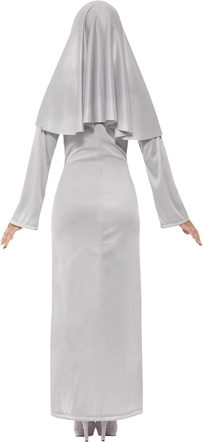 Smiffys Gothic Nun Costume, Grey with Dress & Headpiece, Halloween Adult Fancy Dress, Nun Dress Up Costumes