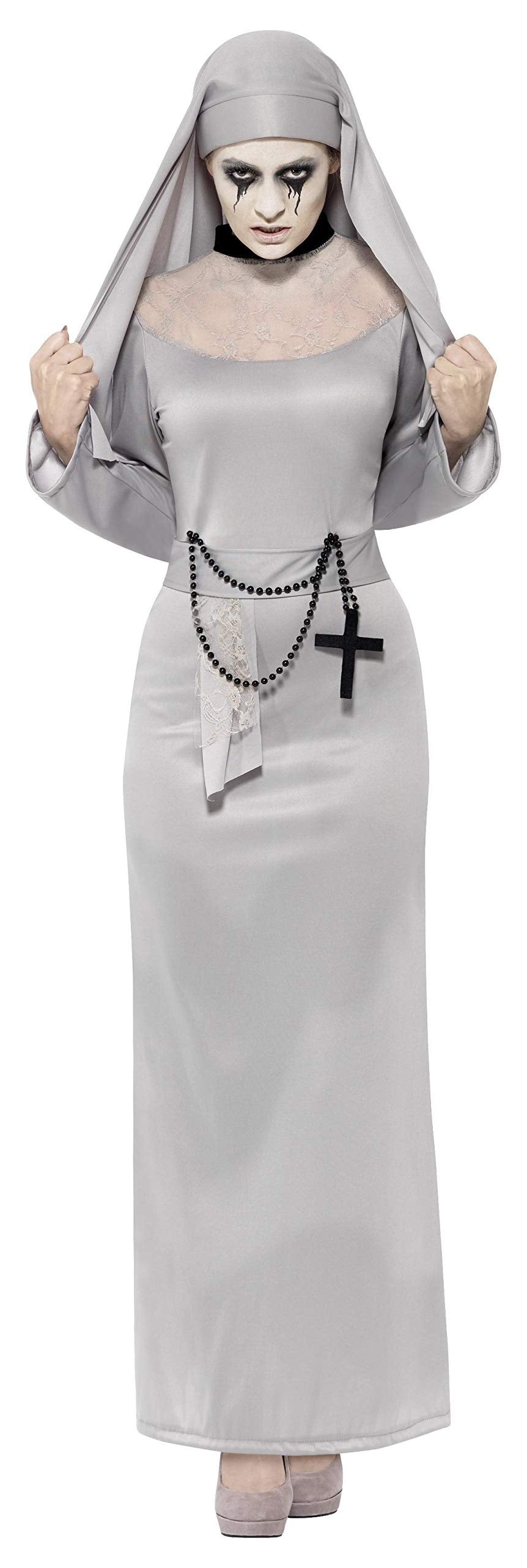 Smiffys Gothic Nun Costume, Grey with Dress & Headpiece, Halloween Adult Fancy Dress, Nun Dress Up Costumes