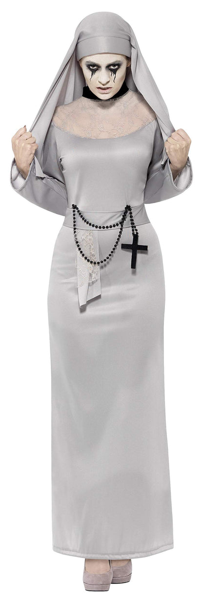 Smiffys Gothic Nun Costume, Grey with Dress & Headpiece, Halloween Adult Fancy Dress, Nun Dress Up Costumes