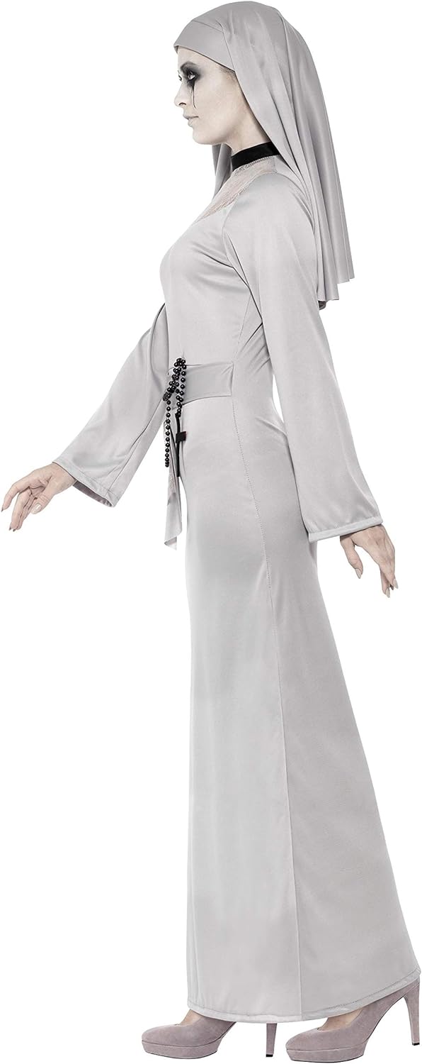 Smiffys Gothic Nun Costume, Grey with Dress & Headpiece, Halloween Adult Fancy Dress, Nun Dress Up Costumes