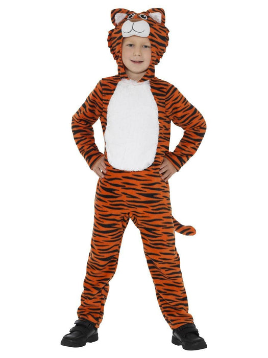 Smiffys Tiger Costume, Orange & Black with Hooded Jumpsuit & Tail, Children's Animal Fancy Dress, Animal Dress Up Costumes