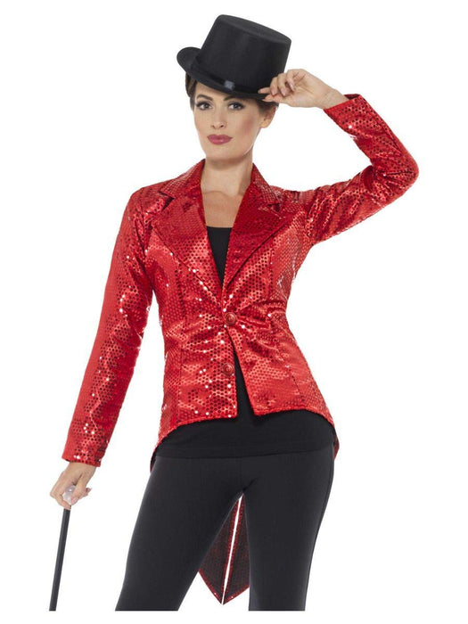 Smiffys Sequin Tailcoat Jacket, Ladies, Red , Party & Carnival Fancy Dress, Party Dress Up Costumes