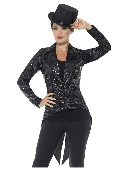 Smiffys Sequin Tailcoat Jacket, Ladies, Black , Party & Carnival Fancy Dress, Party Dress Up Costumes